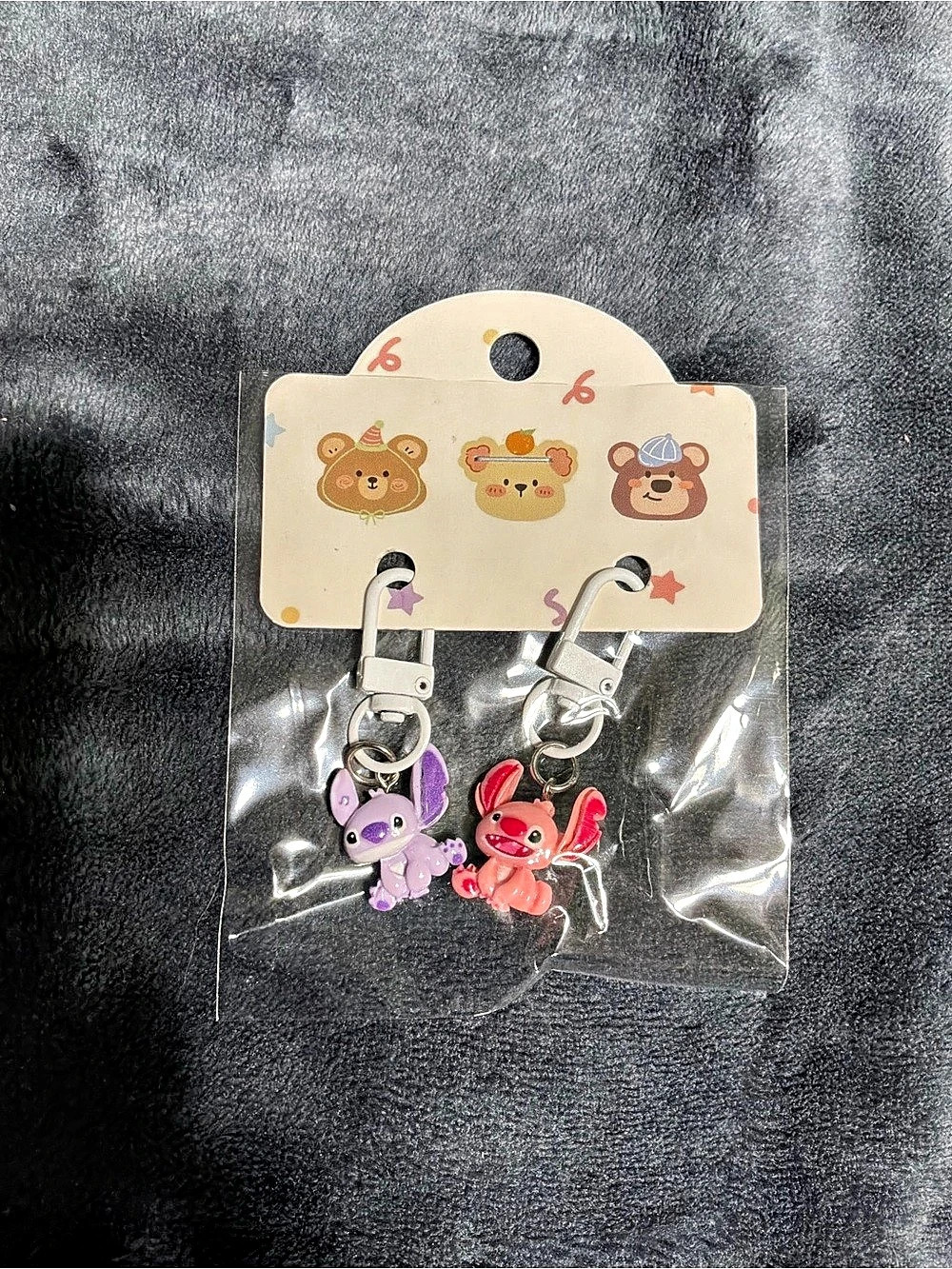 Disney Purple and Pink Stitch Angel Keychain Zipper Pulls